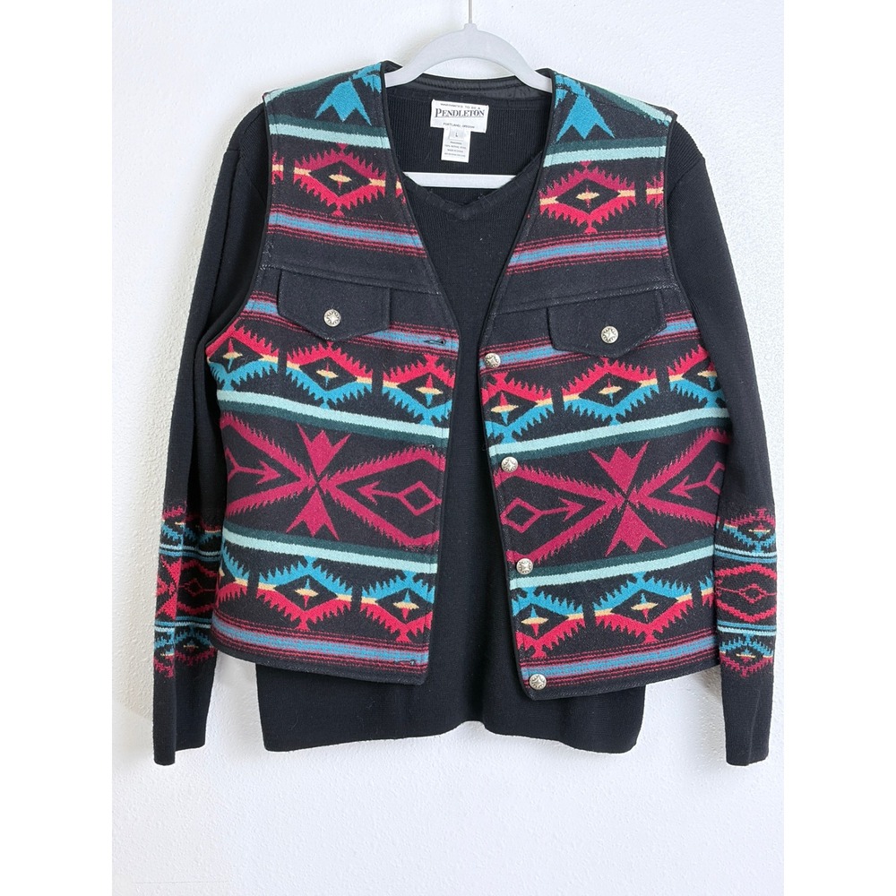 Pendleton Vintage Wool Western Vest Merino Sweater Set L Southwestern Cabincore